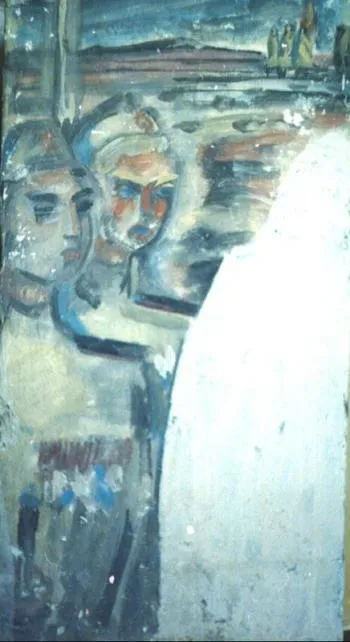 Однополчане. 1-я версия. Конец 1950-х. Фрагмент фрески.